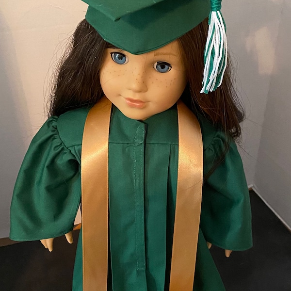 Graduation Regalia, Made for Dolls, Fits 18 Inch Dolls, You Choose Color, Incl Cap Gown Stole, Professor Gift, Kindergarten Gift, Kid Gift