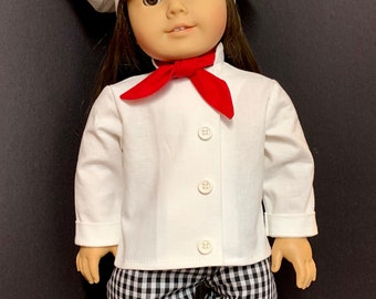 Doll Chef Whites, Doll Clothes, 4 Piece, Toque Blanche, Dolls Chef Apron, Chef Kerchief, Checkered Pants, Doll Chef Uniform, Birthday Gift