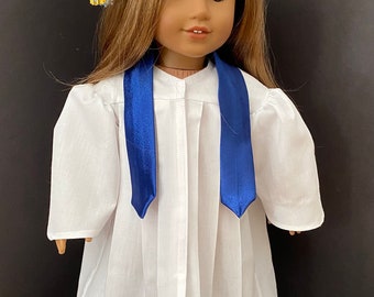 Doll Graduation Gown, Cap Tassel Stole, Choice of Colors, Graduation Gift, College Gift, Birthday Party Gift, Made to Order, 18 Inch Doll