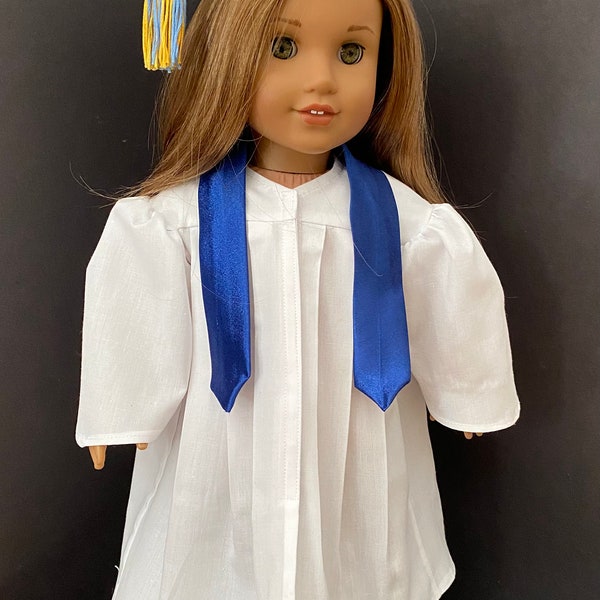 Doll Graduation Gown, Cap Tassel Stole, Choice of Colors, Graduation Gift, College Gift, Birthday Party Gift, Made to Order, 18 Inch Doll