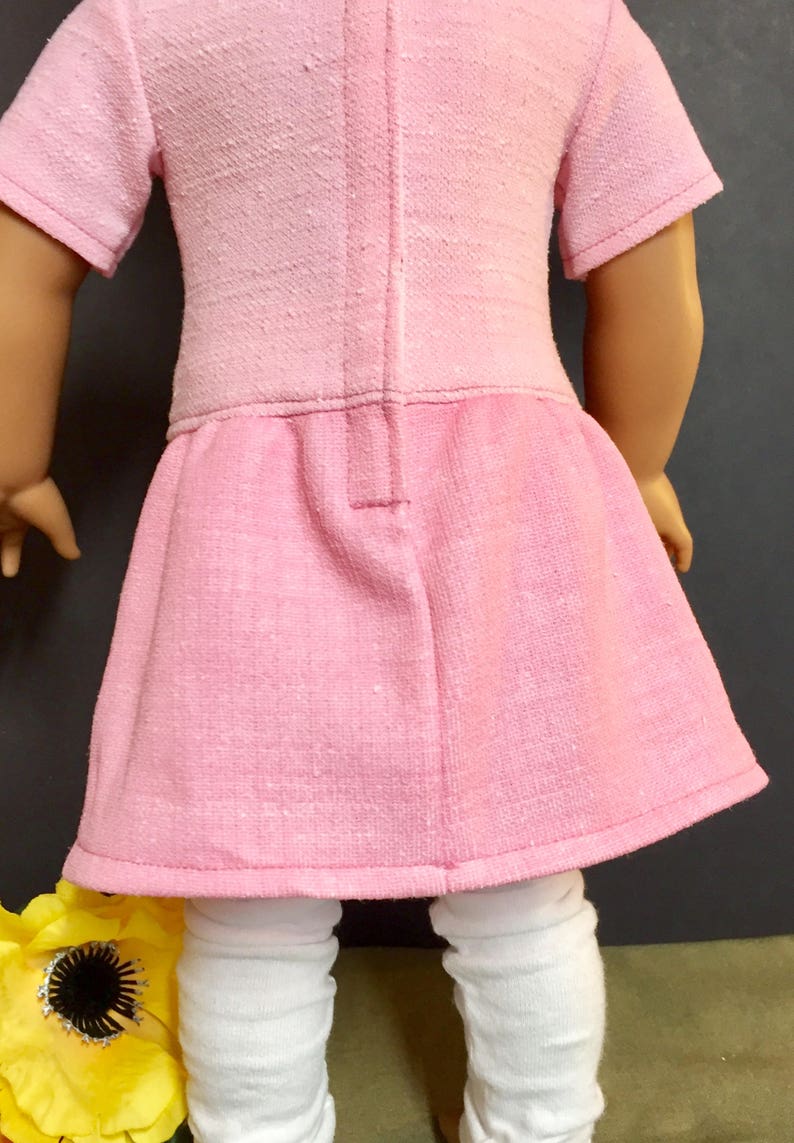 Doll Outfit, Pink Knit, 18 inch Doll Outfit, Doll Leggings, Necklace Included, End of School Gift, Drop Waist, Inset Pockets, Birthday Gift image 4