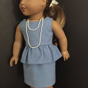 Doll Clothes, Dressy Doll Dress, Scalloped Neckline, Peplum Dress, Shawl, Necklace, Gift for Girls, Fun Lining Fabric image 2