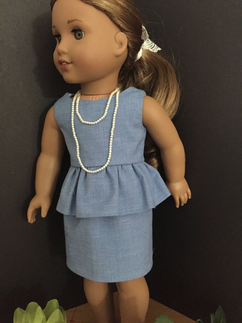 Doll Clothes, Dressy Doll Dress, Scalloped Neckline, Peplum Dress, Shawl, Necklace, Gift for Girls, Fun Lining Fabric image 2