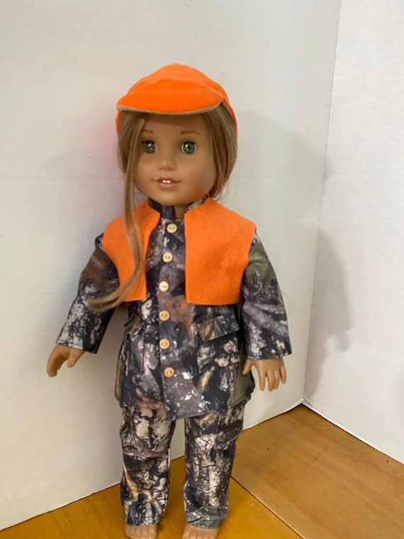 Hunting Camo, for 18inch Dolls, Bright Orange Vest, and Cap