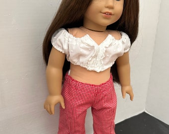 Bell bottoms, peasant crop top, fits 18 inch dolls, trending today, birthday party gift, handmade, off shoulder or on, retro gift for girls