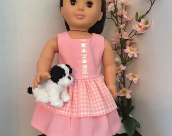 Pink Gingham Dress, For 18" Dolls, Pretty Ruffle Dress, Birthday Party Gift, End of School Gift, Finished Seams, Party Dress, Unique Dress