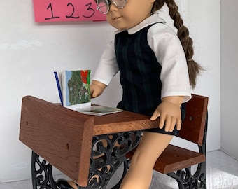 School Uniform, For 18 inch Doll, Green and Blue Plaid, One Piece Dress, Will Custom Make, With Your Fabric, Handmade, Birthday Party Gift,