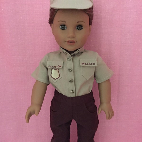 Police or Sheriff, Uniform, Fits 18 Inch Dolls, Your Choice of Color, Free Personalization, 3 Piece Outfit, Cap Included,