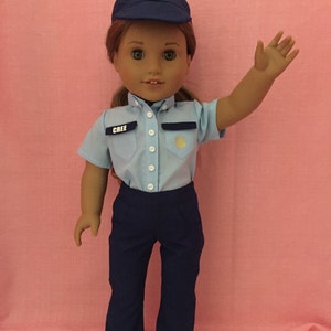 Doll Clothes, Sheriff, or Police Uniform, Cap Included, Free Personalization, 18 Inch Doll Clothes, 3 Piece Outfit, Gift for Kids, Uniforms image 1