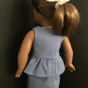 Doll Clothes, Dressy Doll Dress, Scalloped Neckline, Peplum Dress, Shawl, Necklace, Gift for Girls, Fun Lining Fabric image 5