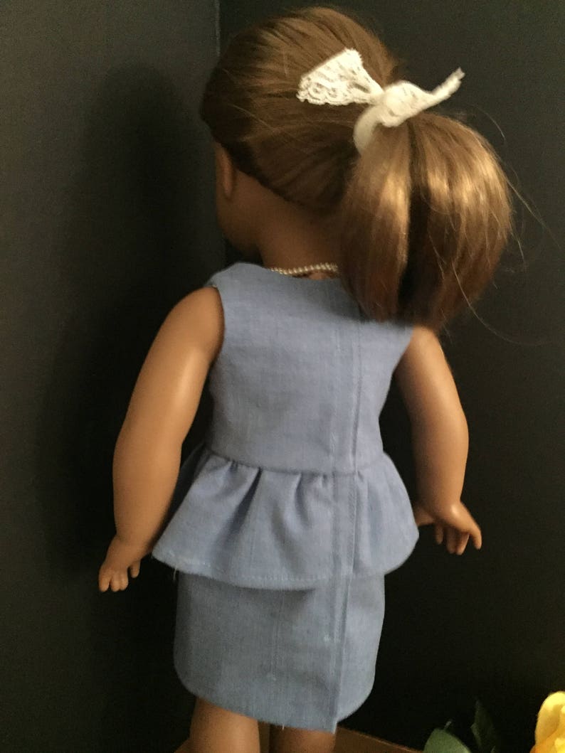 Doll Clothes, Dressy Doll Dress, Scalloped Neckline, Peplum Dress, Shawl, Necklace, Gift for Girls, Fun Lining Fabric image 5