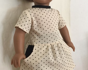 Doll Clothes, Fits 18 Inch Doll, Poly Knit, Doll Outfit, Pockets, Beige With Black, Polka Dots, Leggings, Gifts for Girls, Birthday Gift