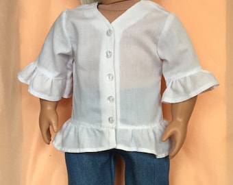 Traje de muñeca de 18 pulgadas, Jeans retro con volantes, Top campesino con volantes, Rockin en los años 60, Diadema, Coleccionistas de muñecas, Ropa de muñecas