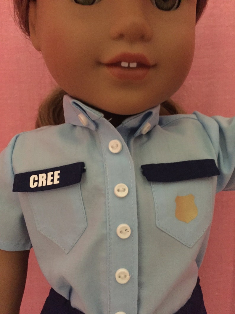 Doll Clothes, Sheriff, or Police Uniform, Cap Included, Free Personalization, 18 Inch Doll Clothes, 3 Piece Outfit, Gift for Kids, Uniforms image 2