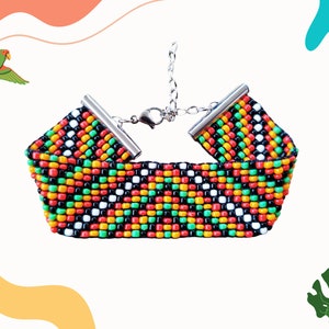 Multicolored hand woven seed bead bohemian style loom bracelet