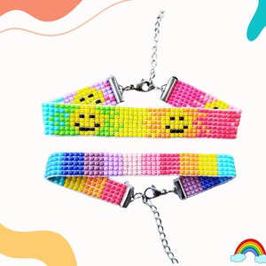 Rainbow Bracelet Smiley Bracelet Seed Bead Bracelet Ombre Rainbow Bracelet Smiley Face Bracelet Multicolored Bracelet Colorful Bracelet