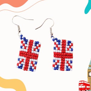 Union Jack flag Earrings British Earrings Beaded UK Earrings Hurichol Earrings Cute Dangle Earrings Celebration Earrings Coronation Earrings