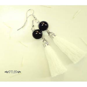 Tassel Earrings, White Tassel Earring, Black Tassel Earring, Black Tassels Earrings, White Tassels Earring, Dangle Earrings, Tassels Earring