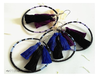 Tassel Earrings, Tassels Earring, Tassel Earrings, Tassels Earrings, Black Tassel Earrings, Black Tassels Earrings, Dangle Earrings