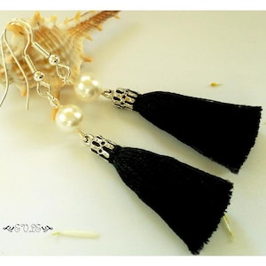 Tassel Earrings, Black Tassel Earring, White Tassel Earring, Black Tassels Earrings, White Tassels Earring, Dangle Earrings, Tassels Earring