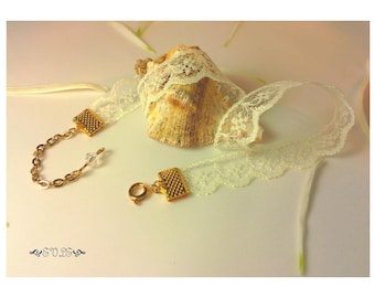 Gargantilla de encaje nupcial: collar victoriano color marfil con perla de Swarovski