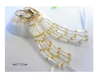 Fringe earrings, bead earrings, Native american bead earrings, Miyuki bead earrings, bridal earrings Gold Black White Silver Bronze Copper