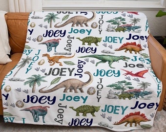 Custom Blanket with Name - Personalized Blanket - Custom Dinosaur Blanket - Christmas Gift - Dinosaur Blanket for kids - Blanket with Dinos