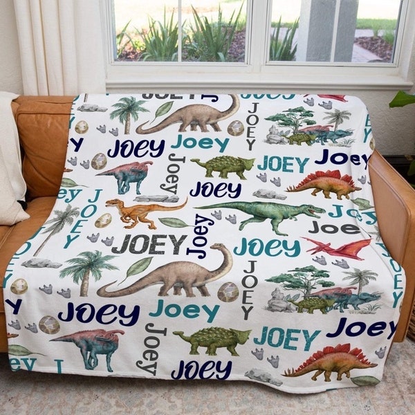 Personalisierte Decke mit Namen - Personalisierte Decke - Personalisierte Dinosaurier Decke - Weihnachtsgeschenk - Dinosaurier Decke für Kinder - Decke mit Dinos