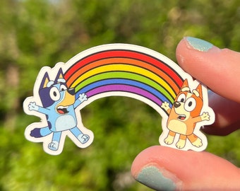Bluey and Bingo Heeler Rainbow Matte Vinyl Sticker
