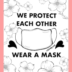 We Protect Each Other, Wear A Mask Botanical Line Art Community Care Art Print!