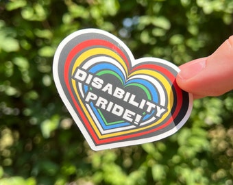 Disability Pride Flag Retro Heart Vinyl Sticker!