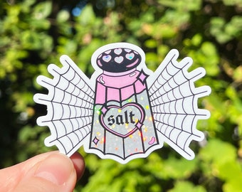 Halloween Salt Shaker Pink Holographic Rainbow Sticker, POTS Syndrome Dysautonomia