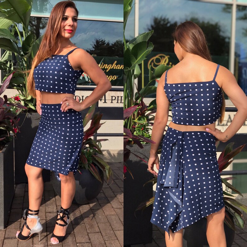 skirt cascade back skirt Argentine tango skirt polka dots