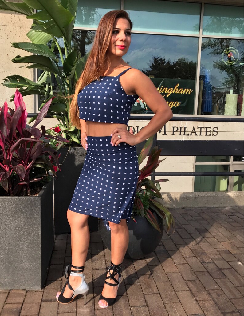 skirt cascade back skirt Argentine tango skirt polka dots