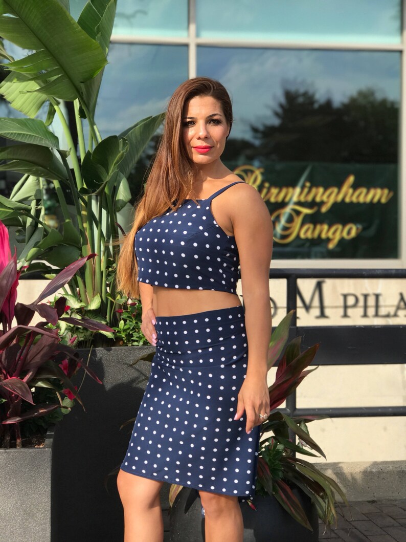 skirt cascade back skirt Argentine tango skirt polka dots