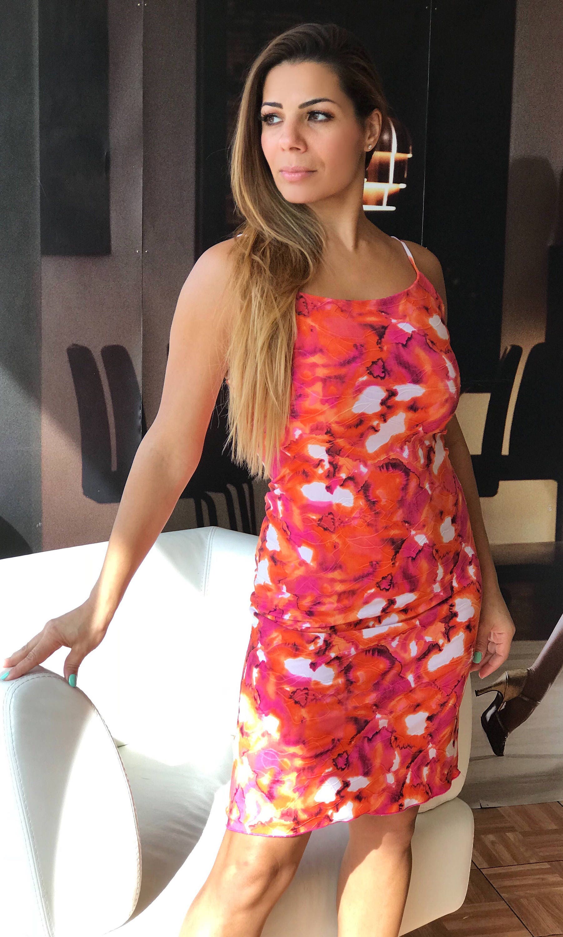 fuschia and orange dress