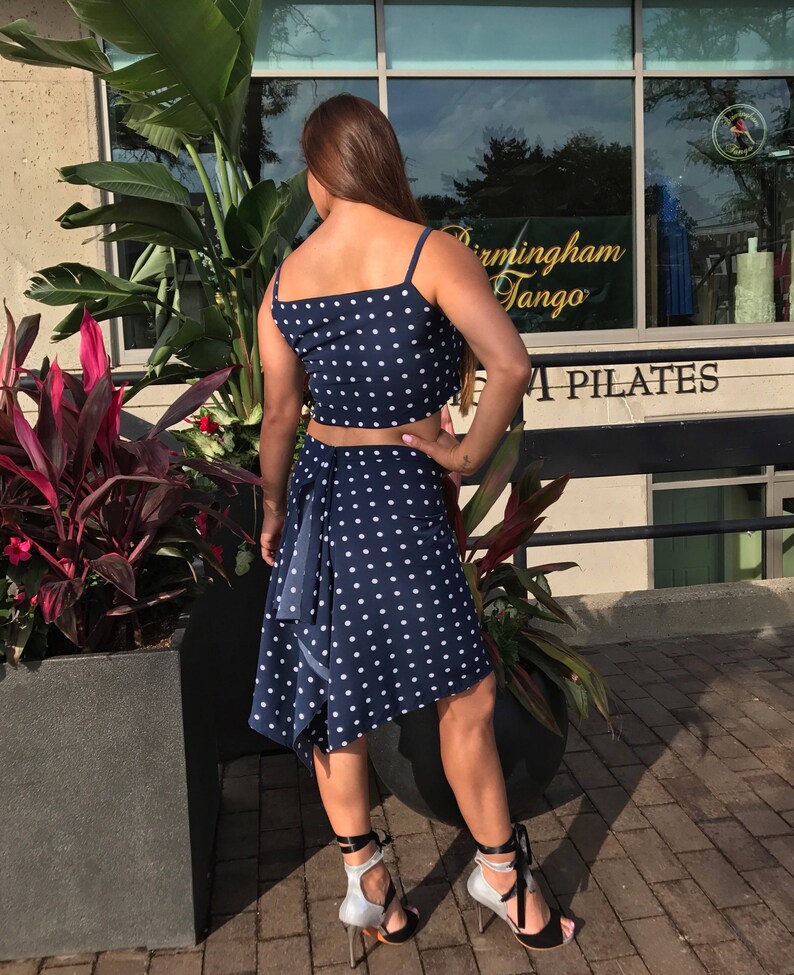 skirt cascade back skirt Argentine tango skirt polka dots