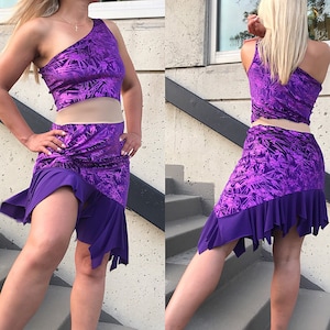 Latin dance purple velvet one shoulder performance dresd image 1