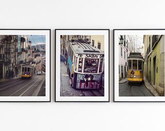Lisbon Tram Set of 3 | Portugal Travel Wall Art | European City Photography Downloads