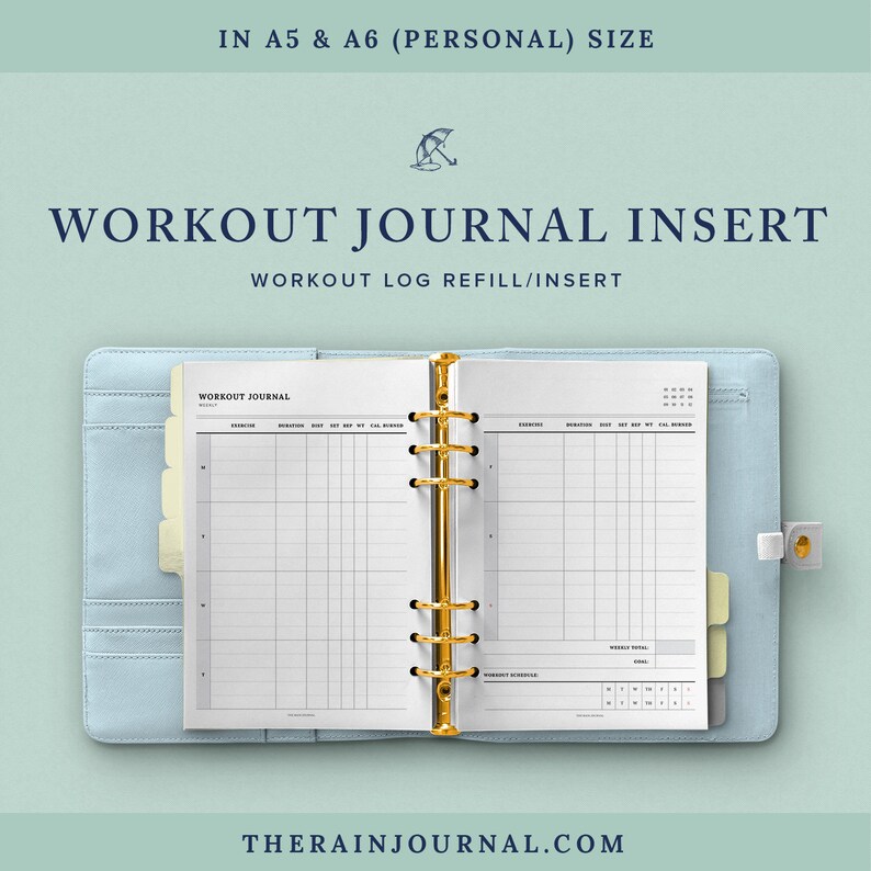 Workout Journal / Workout Diary Printable Planner Insert A5 Etsy