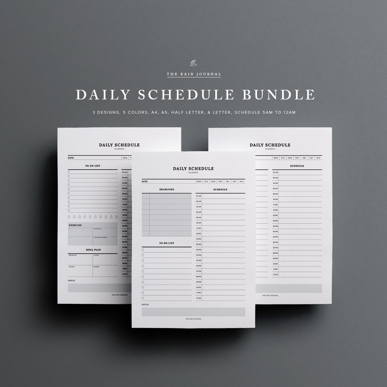 Daily Schedule Hourly Planner BUNDLE Daily Planner Printable Etsy