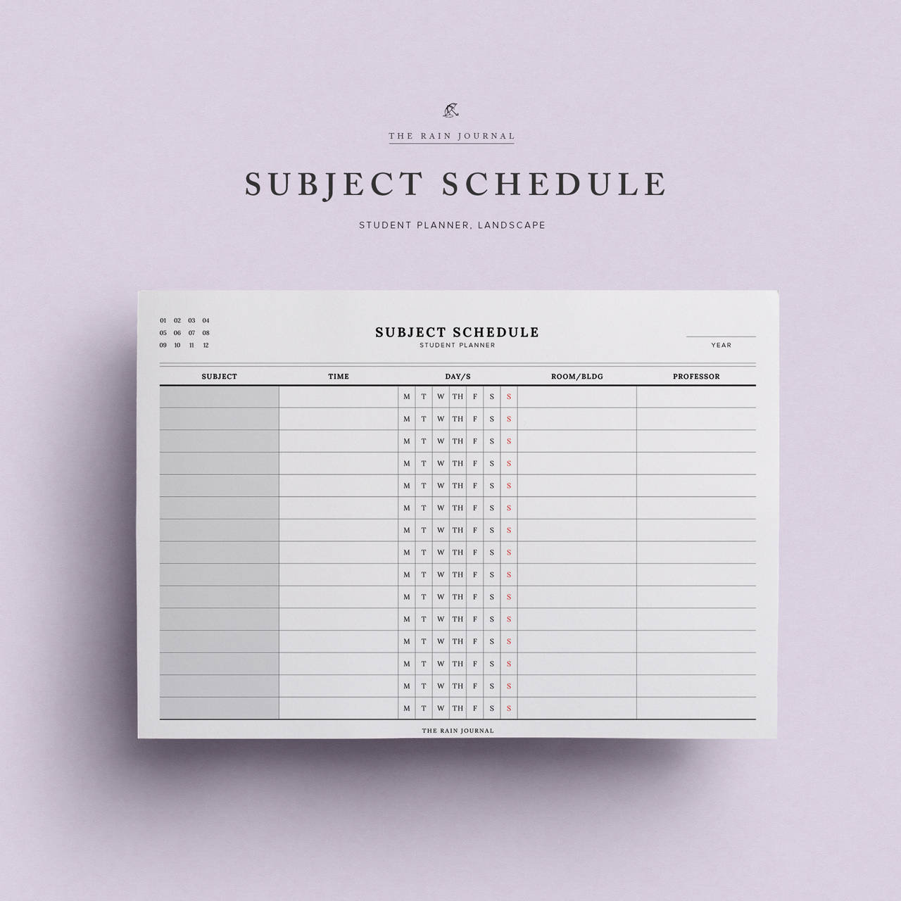 Subject Schedule Printable Student Planner School Schedule Etsy