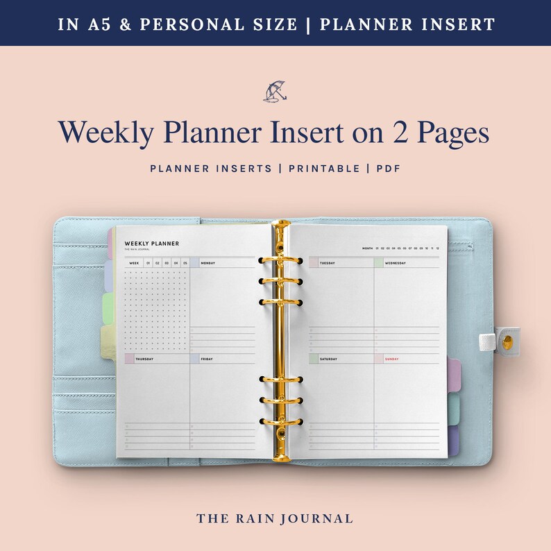printable weekly spread weekly planner insert a5 insert etsy