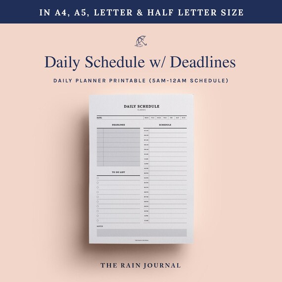 Daily Schedule Printable Daily Planner Printable To Do List Hourly Planner Daily Agenda Letter Size A5 To Do List Happy Planner 5am