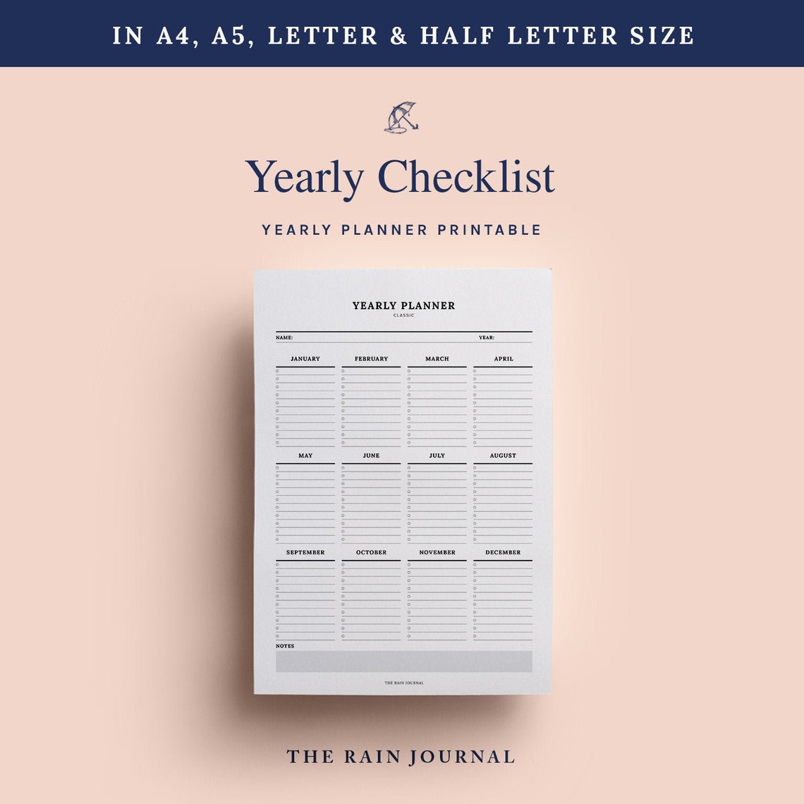 Yearly Planner Annual Planner Annual Calendar Annual Etsy