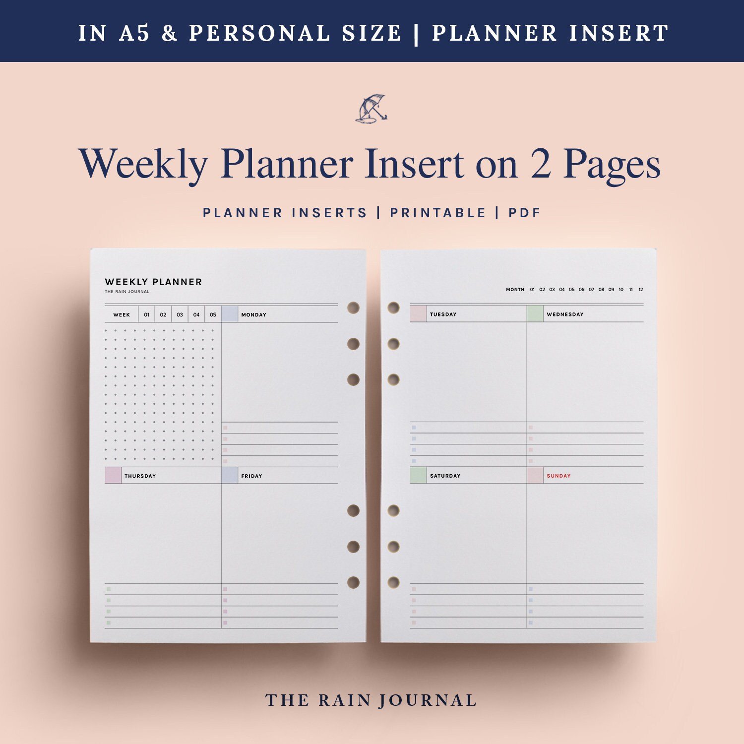 Printable Weekly Spread Weekly Planner Insert A5 Insert | Etsy