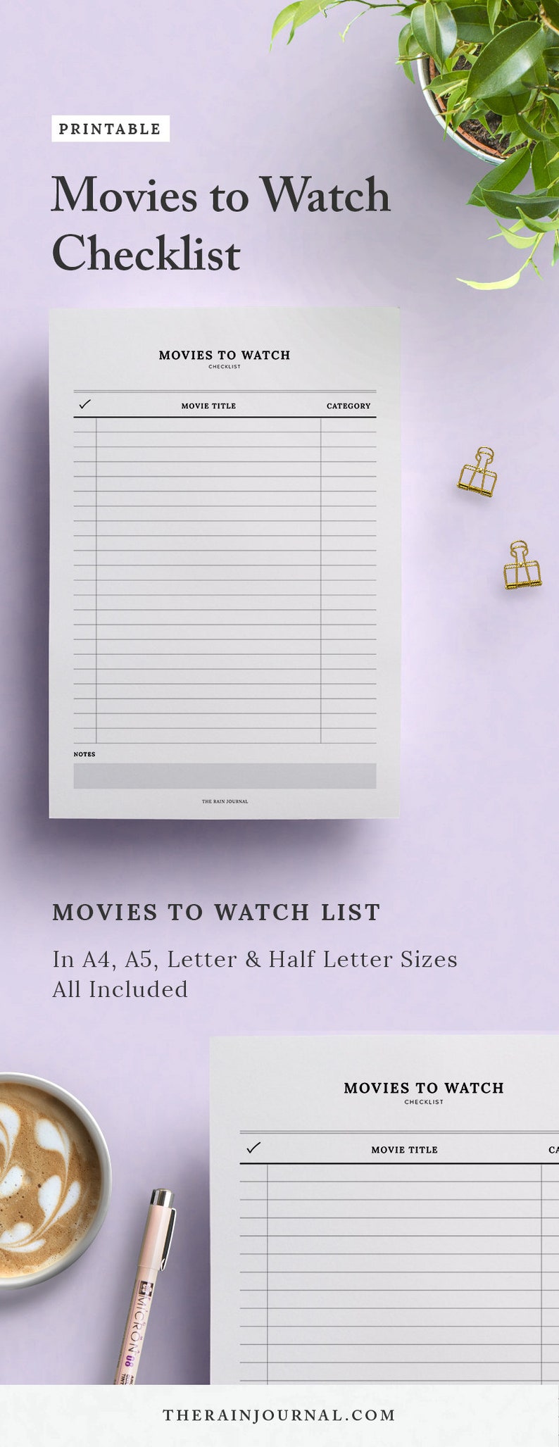 Printable Movie Checklist Movies to Watch List Movie | Etsy UK