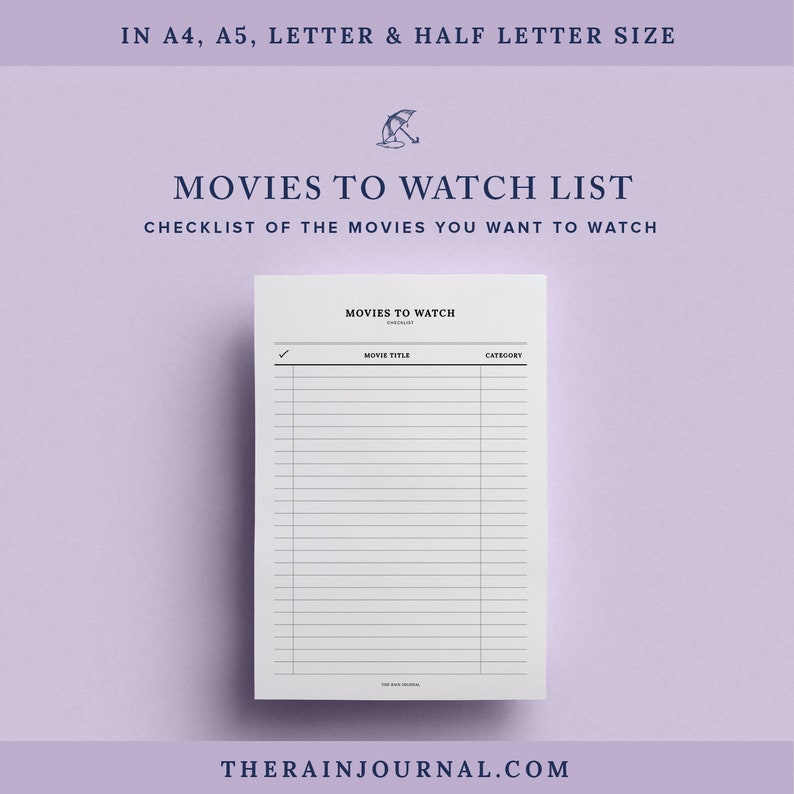 Printable Movie Checklist Movies to Watch List Movie | Etsy UK