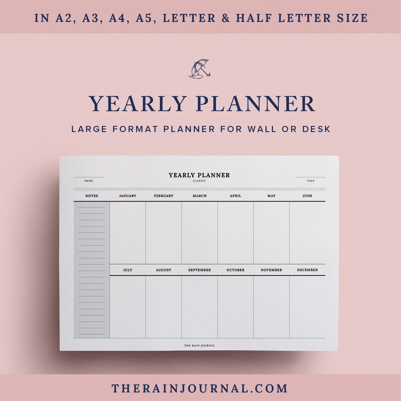 Yearly Wall Planner / Yearly Desk Planner 2 Pages Yearly | Etsy