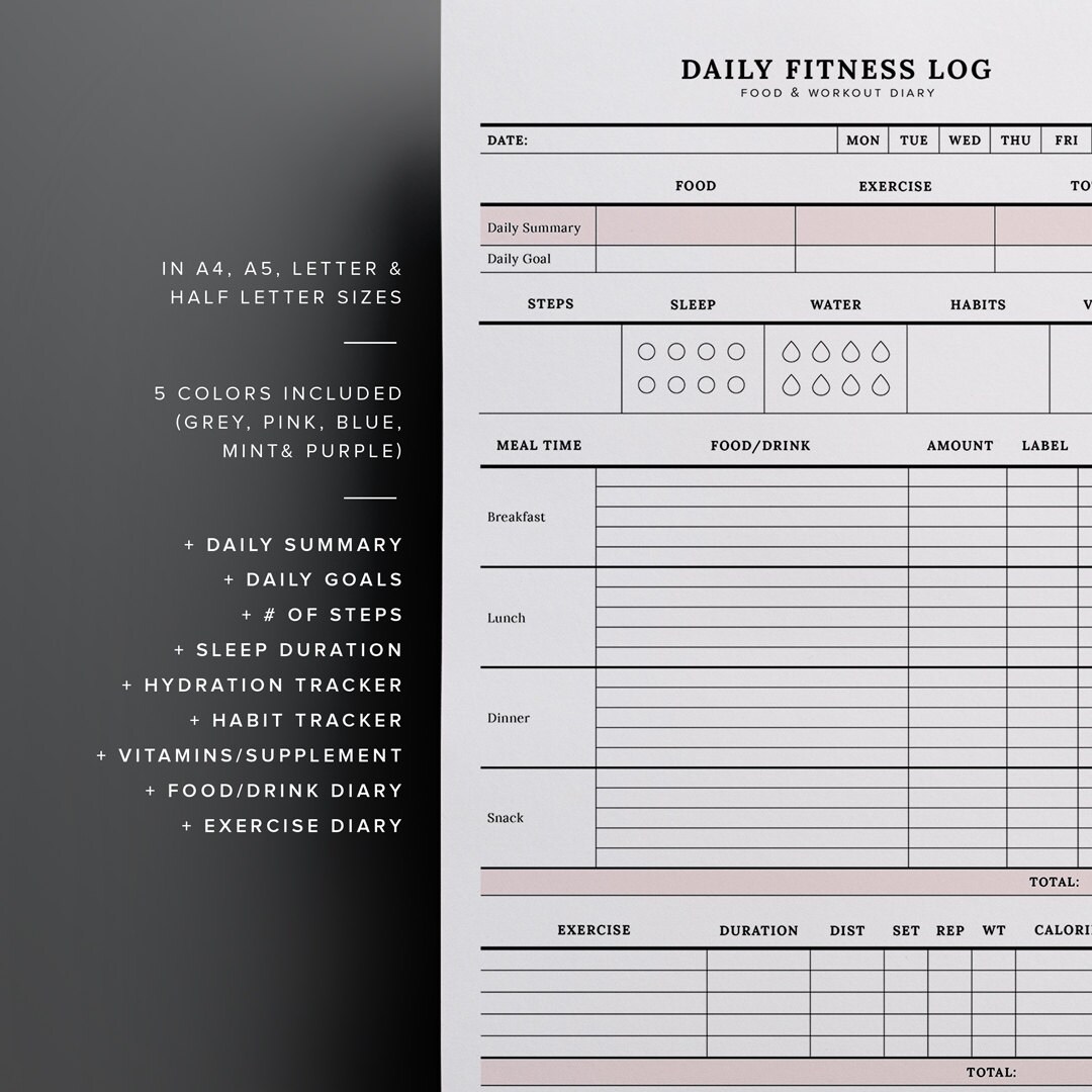 Fitness Planner Fitness Diary Fitness Journal Food Diary | Etsy
